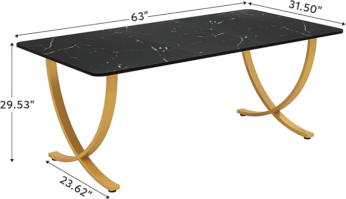 Tribesigns Executive Desk, 63” W x 31.5” D Large Office Desk, Modern Computer Desk Conference Table Meeting Room Table, Business Furniture for Home Office, Black and Gold