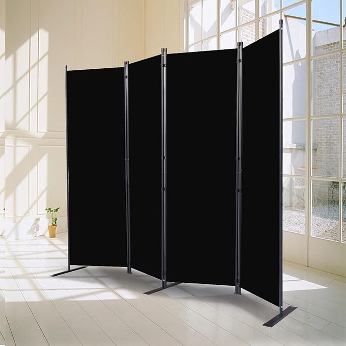 Room Divider, 4 Panel Folding Privacy Screens with Wider Feet, 6 Ft Portable Room Partition for Room Separator, Room Divider Panel 88" W X 71" H, Partition Room Dividers Freestanding，Black