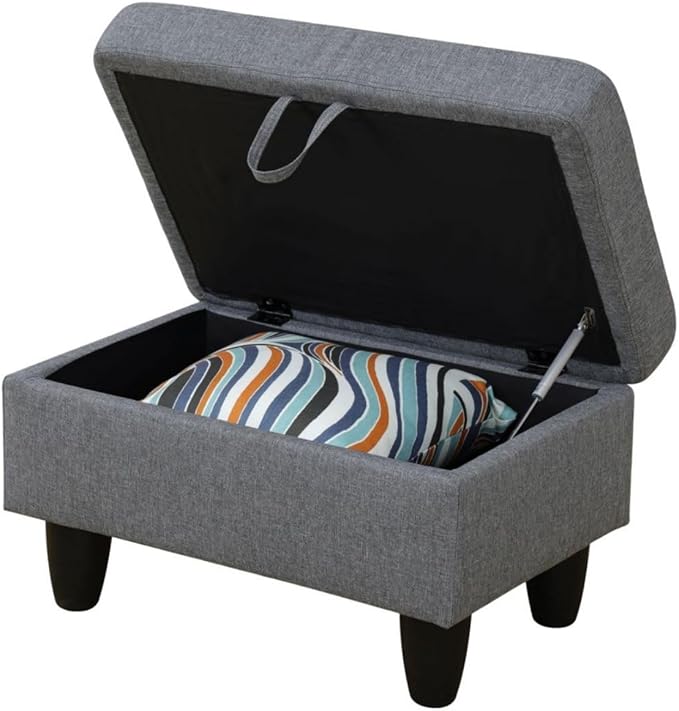 Grey-1 L-Shaped 3-Piece Linen Sofa with Storage Ottoman Set, Sectional Couch Sofa Set for Living Room, Office, Small Space