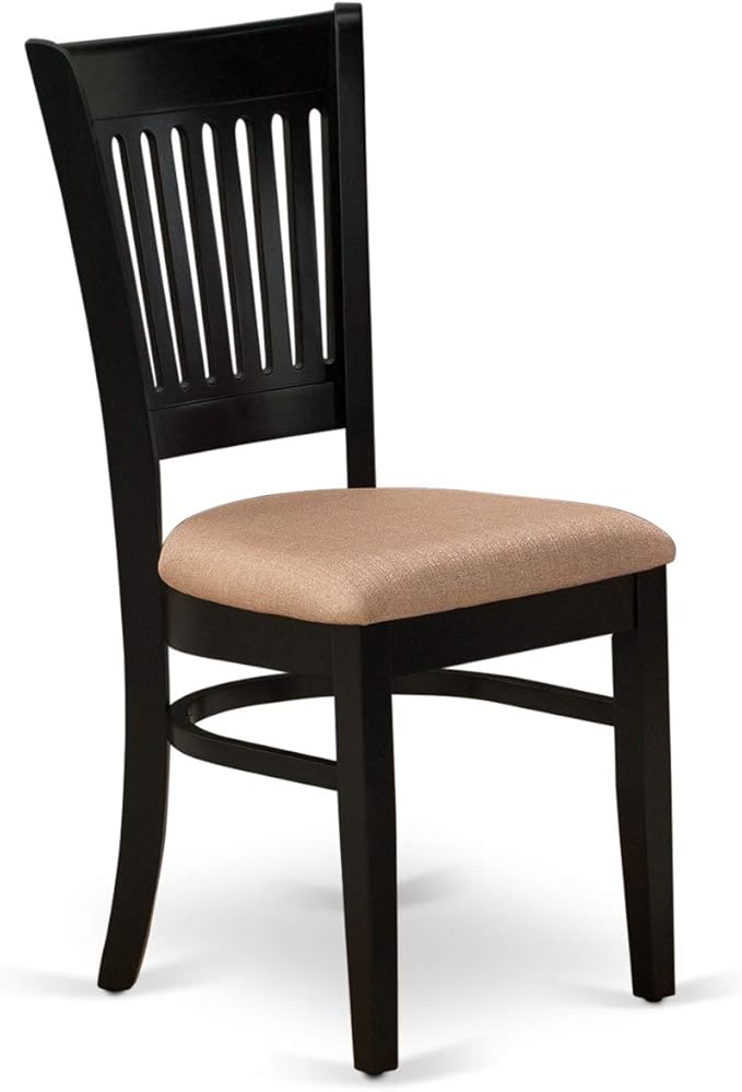 East West Furniture ANVA3-BLK-C 3 Piece Modern Dining Table Set Contains a Round Kitchen Table with Pedestal and 2 Linen Fabric Dining Room Chairs, 36x36 Inch, Black