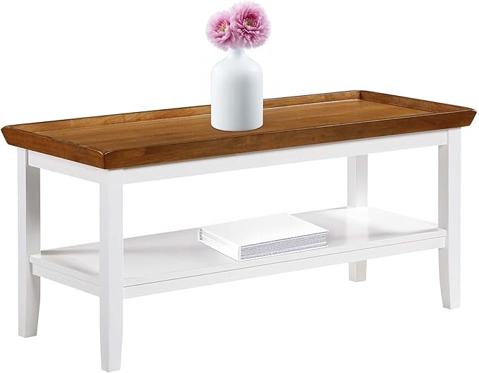 Convenience Concepts Ledgewood Coffee Table 42" - Modern Center Room Accent with Storage Shelf for Transitional, Traditional Living & Family Room, Driftwood/White