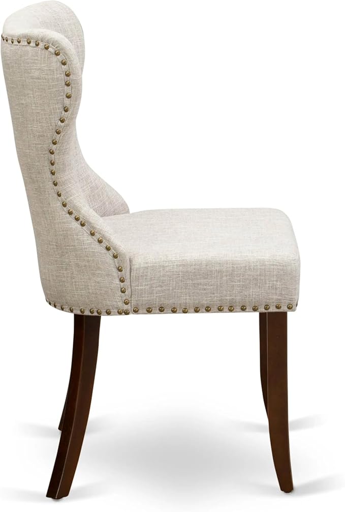 East West Furniture AMSI3-MAH-35 3 Piece Dining Room Table Set Contains a Round Kitchen Table with Pedestal and 2 Doeskin Linen Fabric Parson Dining Chairs, 36x36 Inch, Mahogany