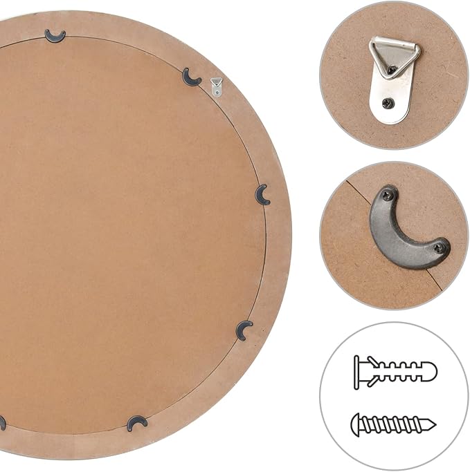 sawsile Wood Circle Mirror,Rustic Farmhouse Wall Mirror 32 inch Round Morden Decoration Wood Large Mirror White Accent Mirror for Bedroom,Living Room