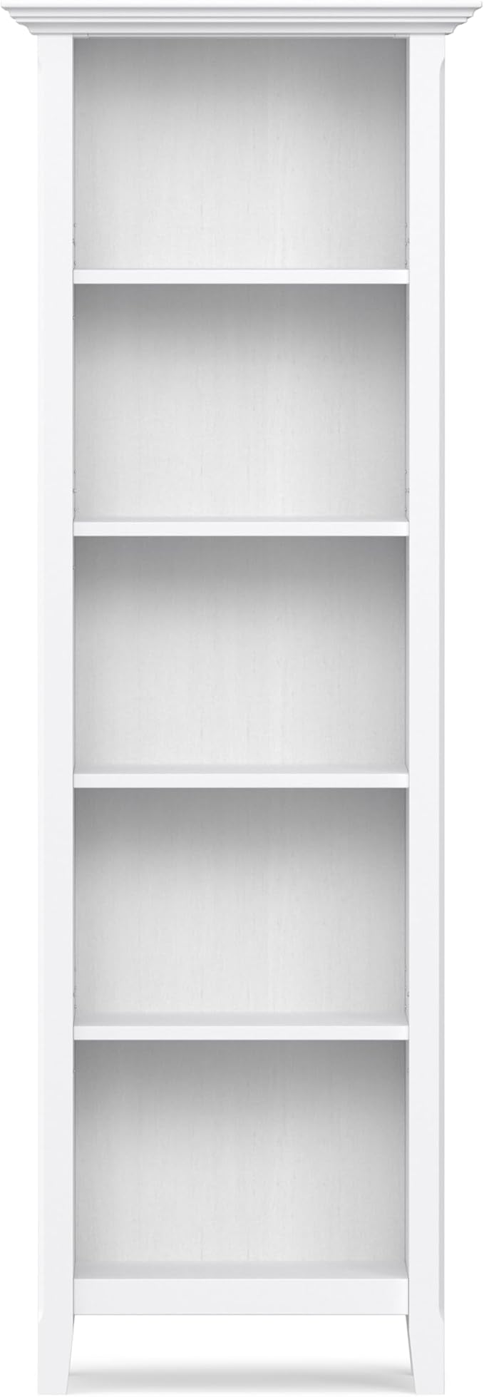 SIMPLIHOME Amherst Bookcase - 70 inch Tall 5-Shelf Solid Wood Bookshelf in White, Transitional Storage for Living Room, Study Room or Office with Adjustable Shelves and Tapered Legs