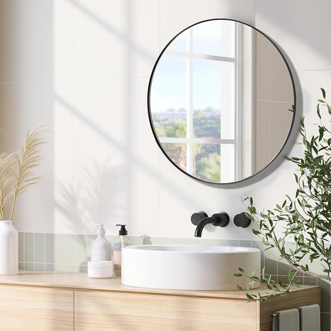 ANDY STAR 36" Black Round Mirror, Black Circle Mirror, 36 inch Round Black Mirror Bathroom, Big Circle Wall Mirror in Metal Frame, Matte Black Vanity Mirror for Entryway, Living Room, Dining Room