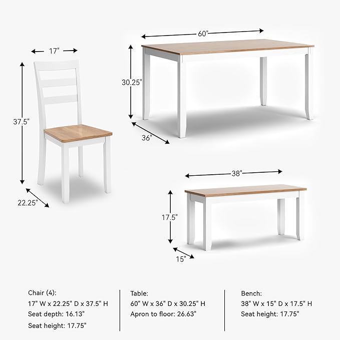 Signature Design by Ashley Gesthaven Modern Dining Table with 4 Chairs and Bench, Set of 6, White & Light Brown