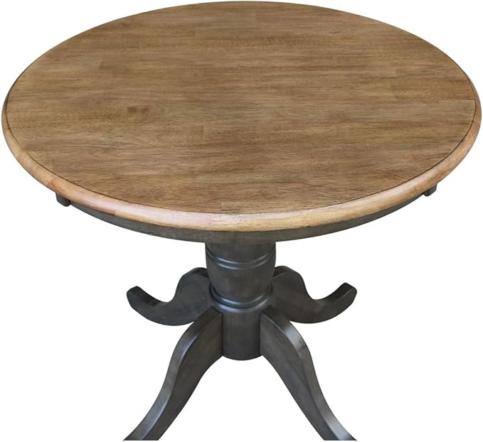 IC International Concepts 30" Round Top Pedestal Dining Table, 40.9" High, Hickory/Washed Coal