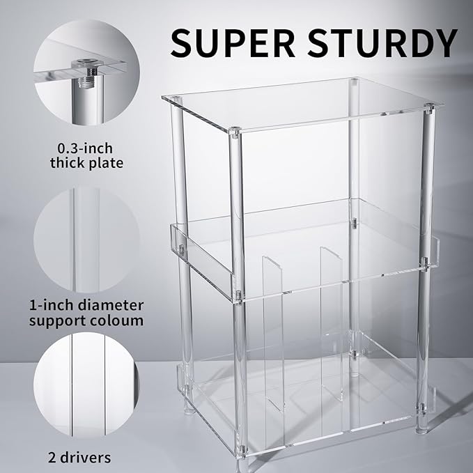 Antilope 18x14 Acrylic Record Player Stand with Vinyl Storage, 3 Tiers Large Turntable Stand Holder Up to 200 Albums, Record Player Table Cabinet Organizer for Living Room Bedroom Corner (Clear)