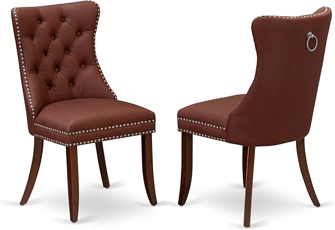 East West Furniture DODA9-MAH-26 9 Piece Dinette Set Includes a Rectangle Dining Table with Butterfly Leaf and 8 Polyester Fabric Parson Kitchen Chairs, 42x78 Inch, Mahogany