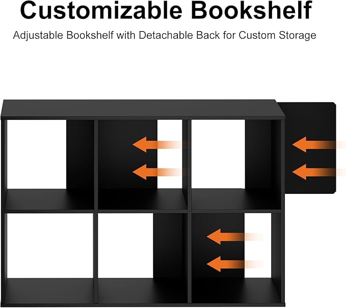 Sweetcrispy 6 Cube Storage Organizer - Open Cube Bookshelf with 3 Removable Back Panels, Display Storage Bookcase for Living Room, Bedroom, Entrance Hall, Home Office，36" L×11.6" W×24" H, Deep Black