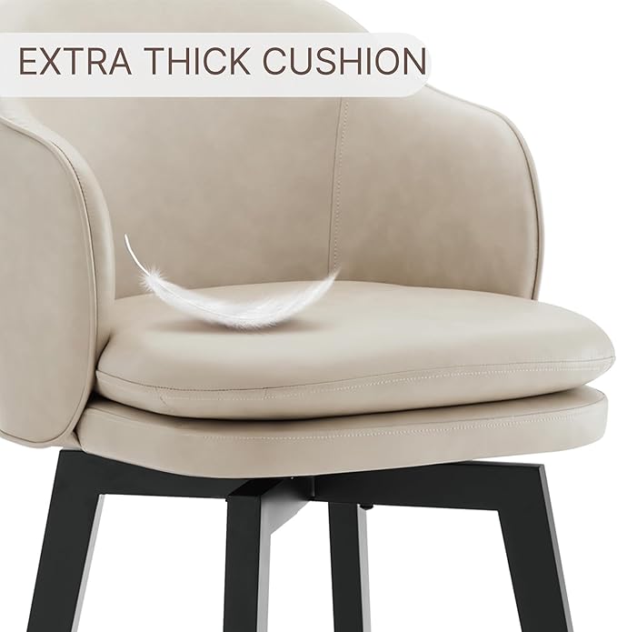 Counter Height Barstools 26 inch Upholstered Swivel Bar Stools with Back and Wood Legs for Kitchen Island,Set of 2,Beige PU Leather