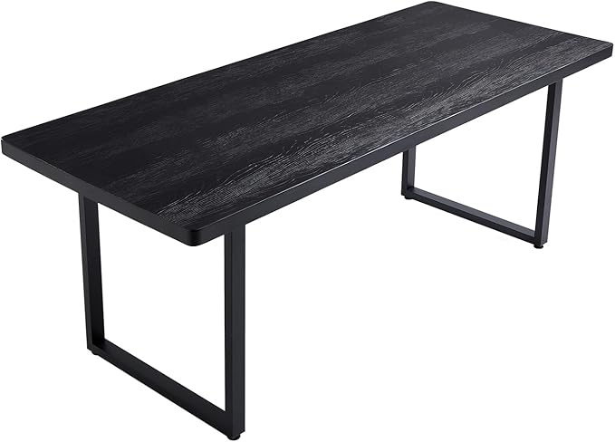 Modern Solid Wood Dining Table with Metal Base Stylish Durable Dining Room Table in Black Multiple Sizes Home Use Office Desk(55.12in)