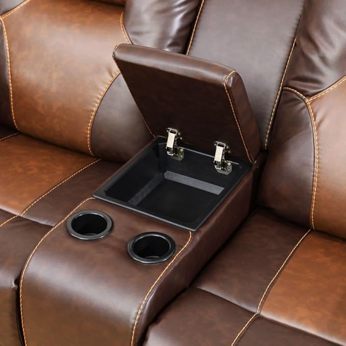 Manual Breathing Leather Recliner Sofa, Leather Recliner Couch, Comfortable Wide Lazy Leather Sofa for Living Room (Brown, 3-Piece)