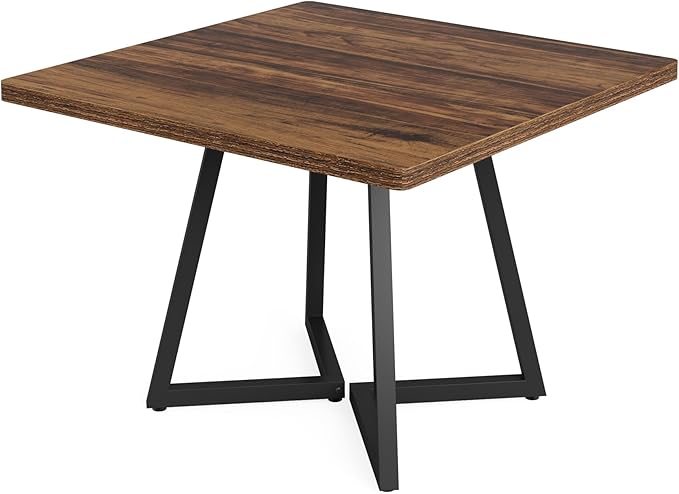 Tribesigns Square Dining Table for 4, 31.5" Industrial Dinner Table with Metal Base, Kitchen Table for Dining Room, Small Space, Apartment, Rustic Brown & Black