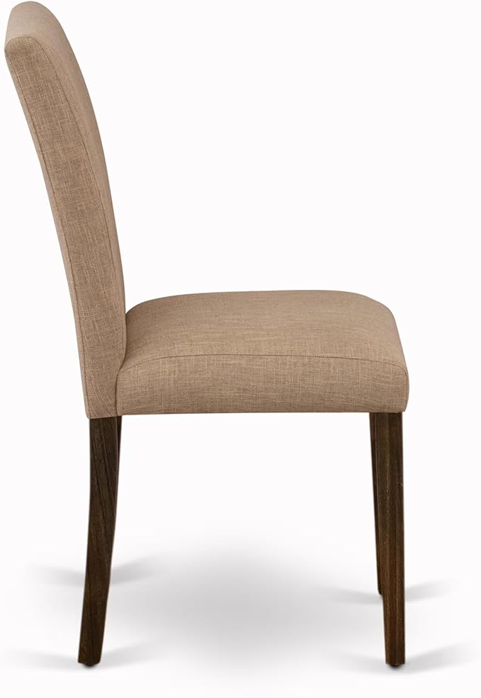 East West Furniture V797AB747-5 5 Piece Modern Dining Table Set Includes a Rectangle Wooden Table with V-Legs and 4 Light Sable Linen Fabric Parsons Dining Chairs, 40x72 Inch, Multi-Color