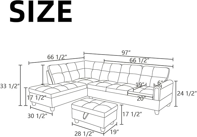 NAYSAYE Sectional Couch with Ottoman Storage, L Shaped Couch Sofa Furniture Sets, Modern Comfy Modular Comfy Sofa for Living Room Bedroom, Office and Apartment, Blue
