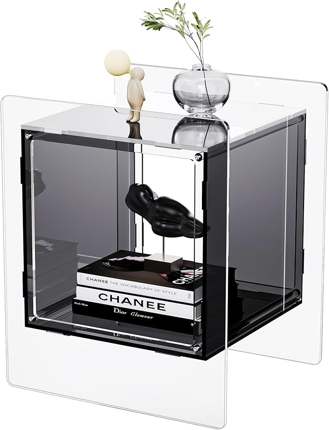 Acrylic Nightstand Colorful Bedside Table with Open Storage Shelf,Clear Side Table for Living Room (1, Black)
