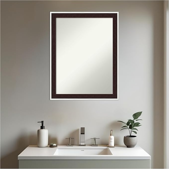 Amanti Art Bathroom Mirror for Over Sink, 27x21 Maya Espresso Silver Rectangle Vanity Mirror, Medium Modern Contemporary Frame, Hangs Horizonally and Vertically, Bathroom Wall Decor, Non-Beveled Edge