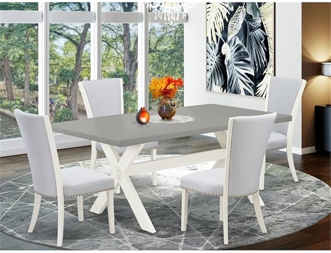 East West Furniture X097VE005-5 5 Piece Dining Room Table Set Includes a Rectangle Dining Table with X-Legs and 4 Grey Linen Fabric Upholstered Parson Chairs, 40x72 Inch, Multi-Color