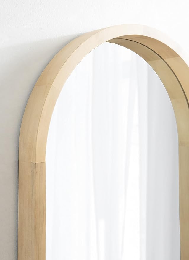 Kate and Laurel Hutton Farmhouse Wood Arched Mirror; 20 x 30; Natural Wood; Decorative Modern Large Arch Mirror with Deep Profile and Natural Finish for Wall