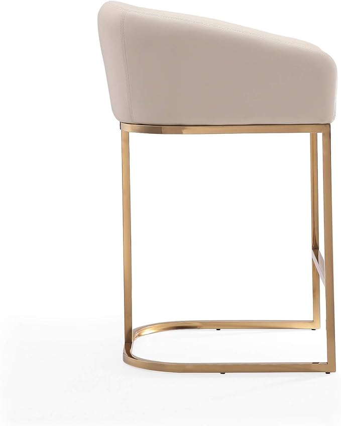Manhattan Comfort Louvre 26 Inch Mid Century Modern Counter Height Bar Stools - Elegant Faux Leather Padded Seat, Stainless Steel Base with Footrest, Fully Assembled Barstools, Set of 1, Cream