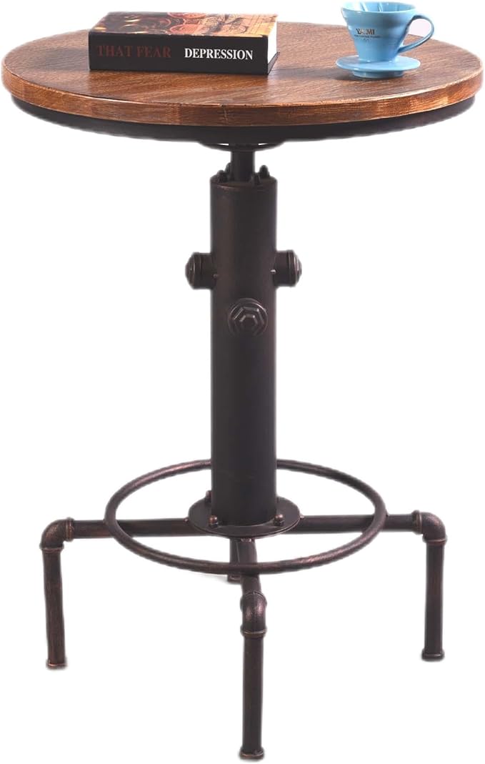 Topower Industrial Bar Table 31.5-41.3" Adjustable Pub Table Kitchen Dining Coffee Bistro Table (Bronze)