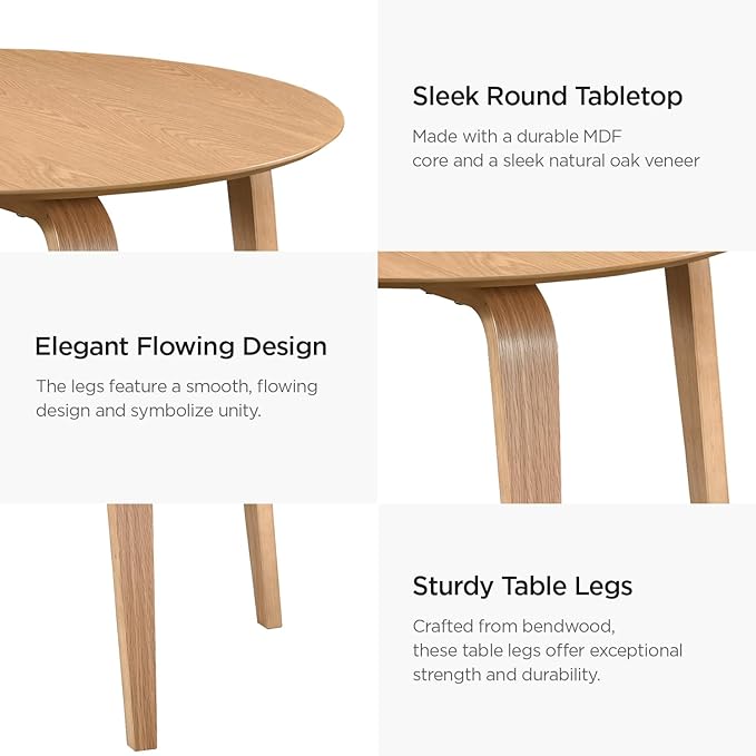 Acanva 47" Small Round Dining Table for 4 Person, MDF Top and Sturdy Wood Base Structure, Modern Design for Kitchen, Compact Space & Apartment, Light Oak