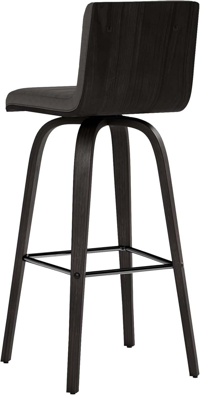 Armen Living Vienna 30" Swivel Bar Stool in Black Wood Finish with Gray Faux Leather - Set of 3