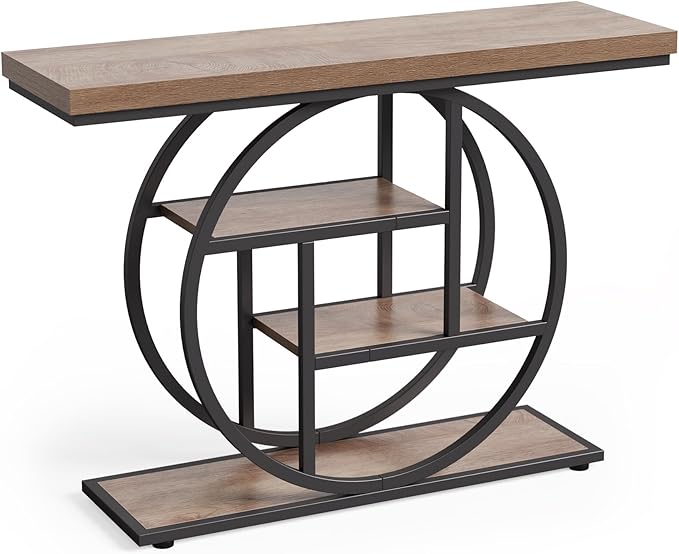 LITTLE TREE Console Table, 4-Tier Entryway Table Behind Couch Table, 41.3-Inch Farmhouse Sofa Table for Living Room, Foyer Hallway Table for Entrance, Walnut and Black