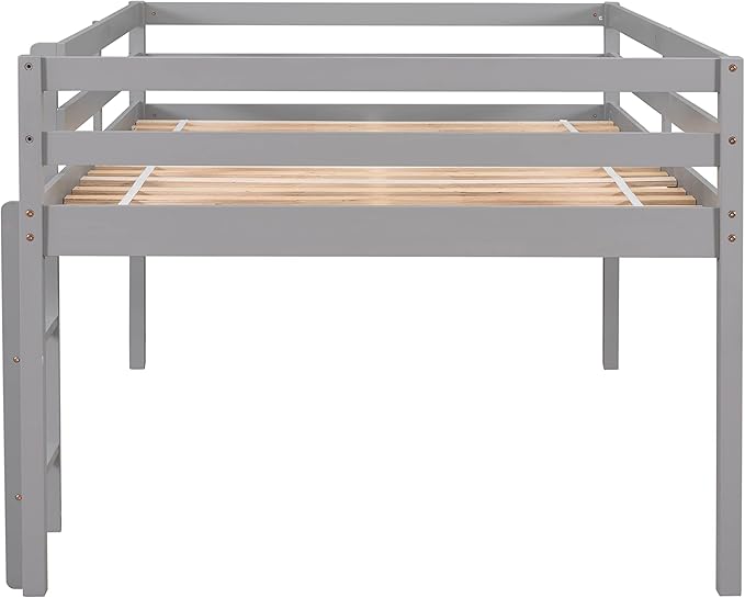 HomSof Full Loft Bed with Guard Rail & Ladder,No Box Spring Needed,Easy Assembly,Grey