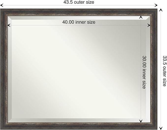 Amanti Art Brown Wall Mirror 34x44 Bark Rustic Char Narrow Rectangle Bathroom Mirror for Wall Decor Living Room, X-Large Rustic Farmhouse Frame, Hangs Horizonally and Vertically, Bathroom Decor
