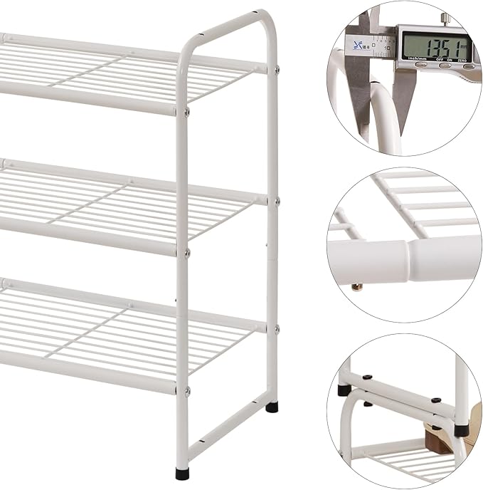 YMYNY Freestanding Shoe Racks, 3 Tiers Stackable & Adjustable Shoe Storage Shelf, Extra Large Capacity Shoe Organizer Stand for 20-24 Pairs, for Entryway, Closet, Bedroom, White, 42.9" L, UHXJ302W