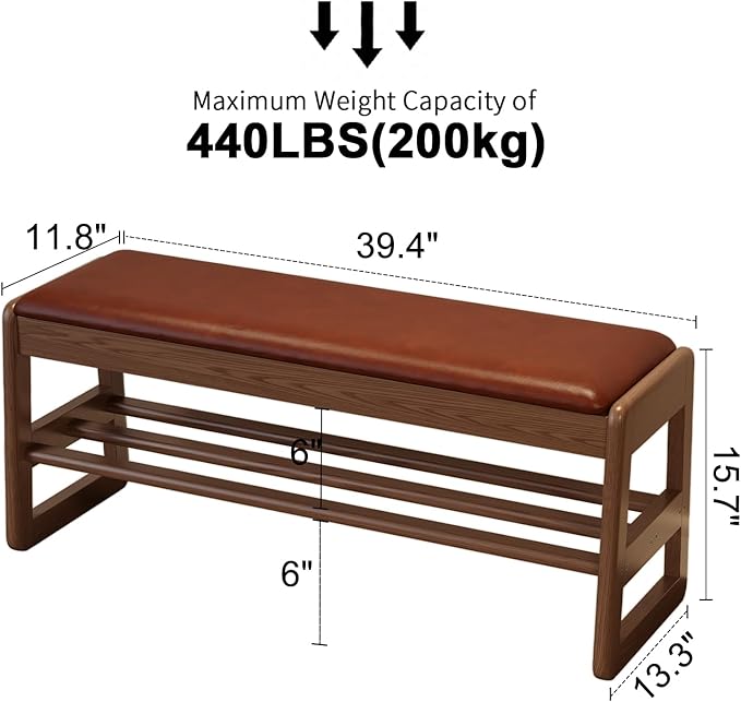 Shoe Rack Bench with Leather Cushion,2 Tiers Shoe Bench with Flip-Top Storage,Wood Shoe Rackh for Entryway,Hallway（Orange,39.3"）