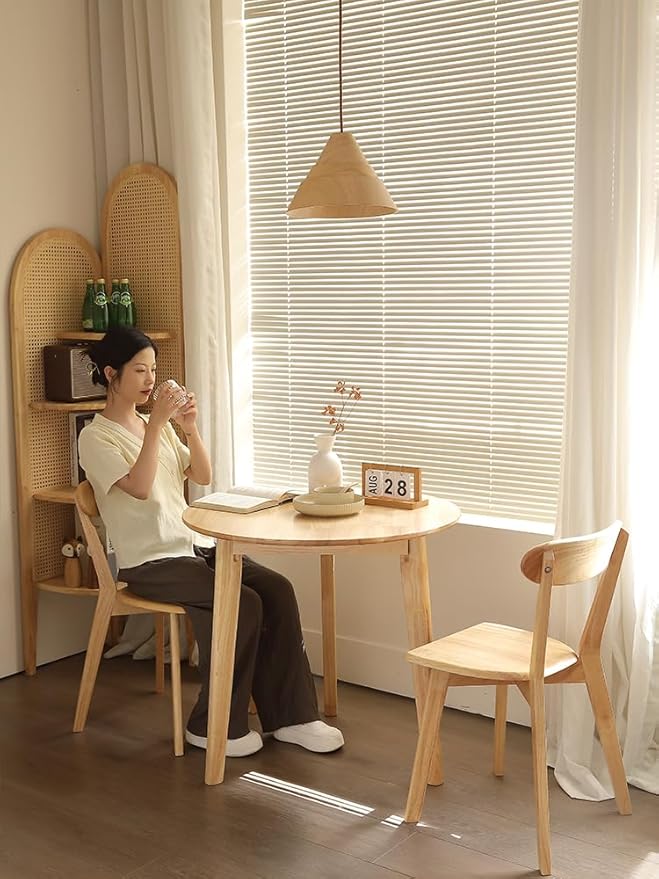 Simplicity Solid Wood Dining Table, Round for 2-4, Natural Wood Furniture for Small Space, 31.5 Inches Coffee Table, Easy Assembly