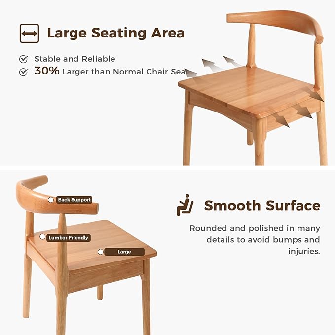 DELAVIN Solid Wood Dining Chairs Set of 4, Farmhouse Dining Room Chairs with Curved Backrest, Mid Century Modern Dining Chair for Living Room, Kitchen, Bedroom, Oak