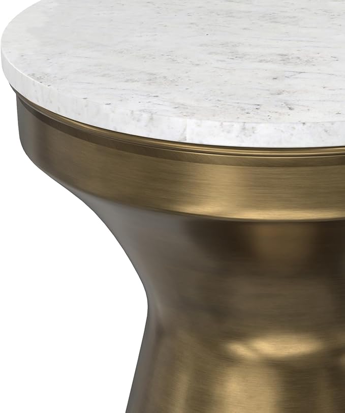 SIMPLIHOME Raquel Modern Contemporary 14 inch Wide Metal Side Table in White / Antique Brass, Fully Assembled for the Living Room and Bedroom