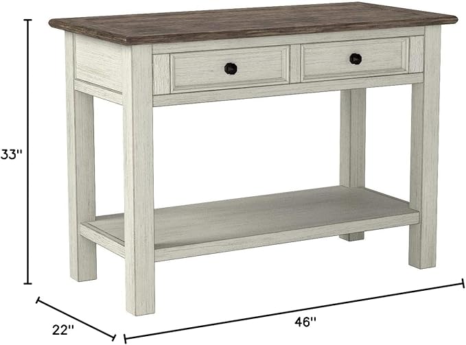 Signature Design by Ashley Bolanburg Farmhouse Rectangular Two Tone Sofa Table, Antique Cream