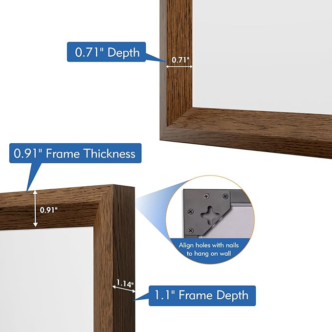 Rectangle Bathroom Mirror 30x36 Inch, Walnut Wood Grain Framed, Anti-Rust & 4mm Tempered Glass, Horizontal/Vertical Hanging Vanity Mirror for Bathroom & Bedroom