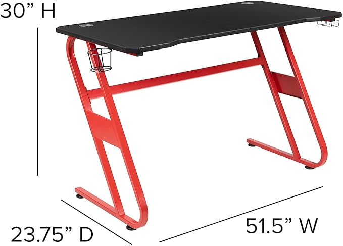 Flash Furniture Fisher Red Gaming Ergonomic Desk with Cup Holder and Headphone Hook