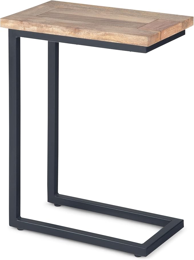 SIMPLIHOME Skyler 18-inch Wide Solid Mango/Metal Industrial C-Shaped End Table in Natural/Charcoal for Living Room, Office, or Bedroom, Assembled