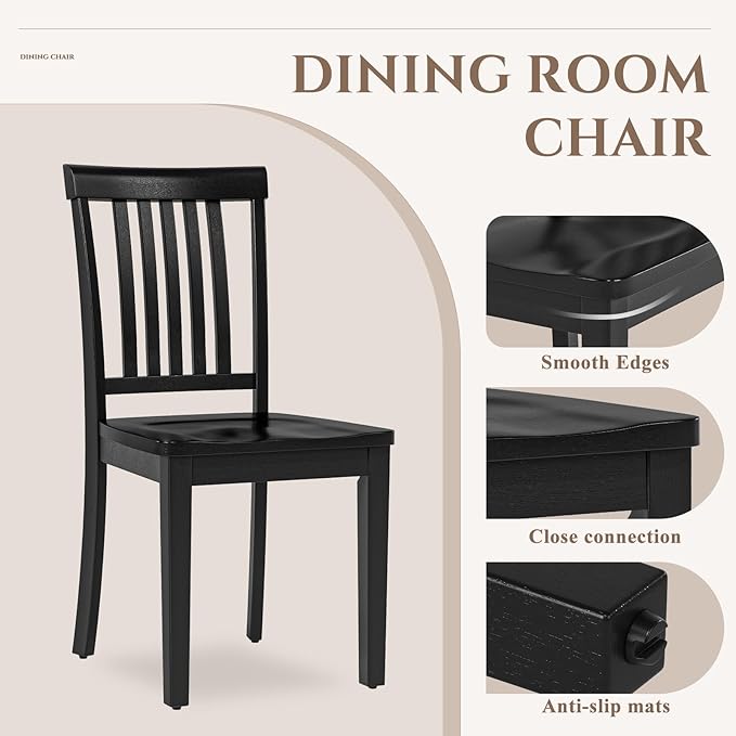 COLAMY Wooden Dining Chairs Set of 6, Solid Rubberwood Kitchen & Dining Room Chairs, High Spindle Back Windsor Style, Modern Dining Table Chairs, Non-Slip Foot Pads, Minimalist Home Furniture,Black