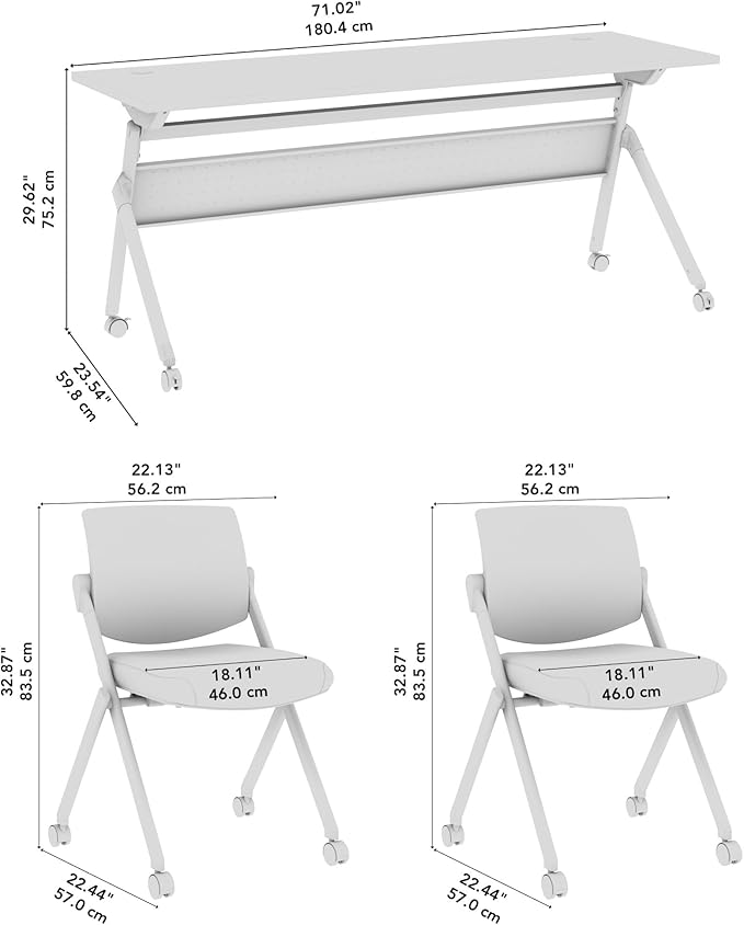 Bush Business Furniture Folding Training Table Set for 2, 72 inch, 2 Mesh Back Folding Chairs, Commercial-Grade Bundle for Office or Classroom, Envision Collection, White