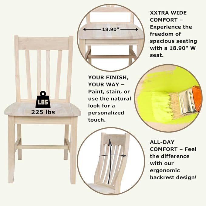 Set of Two Cafe Dining Chairs, Unfinished