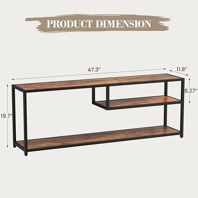 TECHMILLY Modern TV Stand for 55" TV, TV Table with Storage Shelves, Entertainment Center with Metal Frame, TV Console Table for Living Room, Bedroom, Rustic Brown