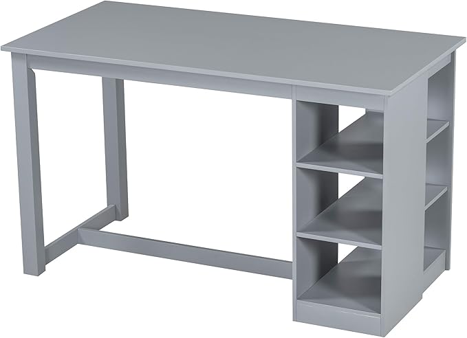 Merax 5 Piece Solid Wood Farmhouse Counter Height Dining Table Set with 3-Tier Storage Shelves,and 4 Upholstered Dining Chairs,Gray