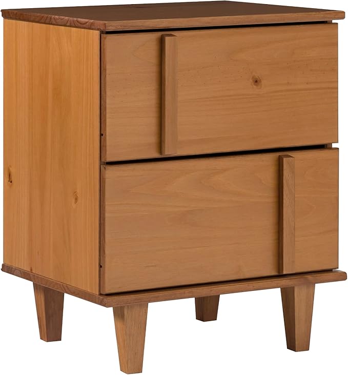 Walker Edison Sprague Contemporary Detailed Drawer Solid Wood Nightstand, 20 Inch, Caramel