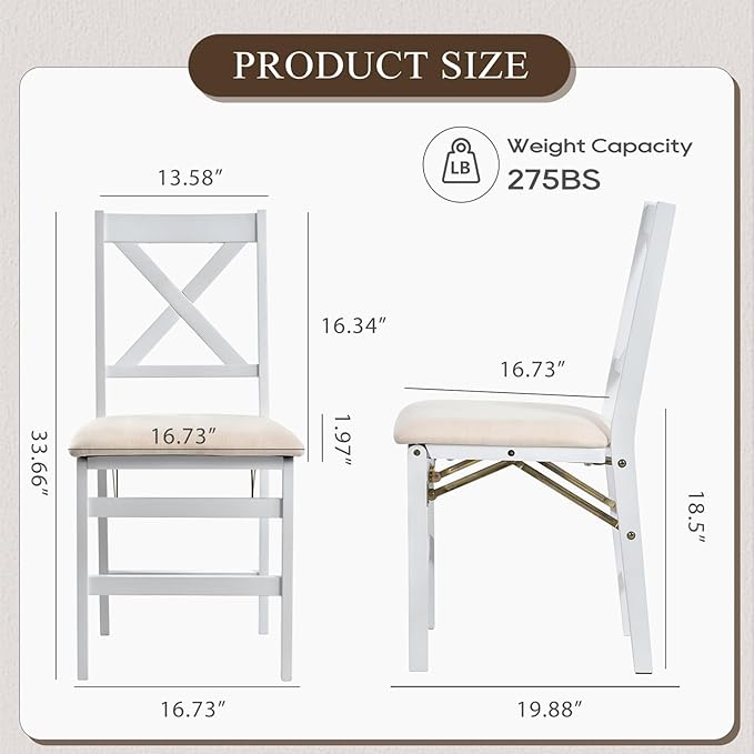 COLAMY Folding Dining Chairs Set of 6 – White Wooden Dining Room Chairs for Small Spaces, Pre-Assembled, Space Saving Kitchen & Dining Room Furniture, Indoor Outdoor Use
