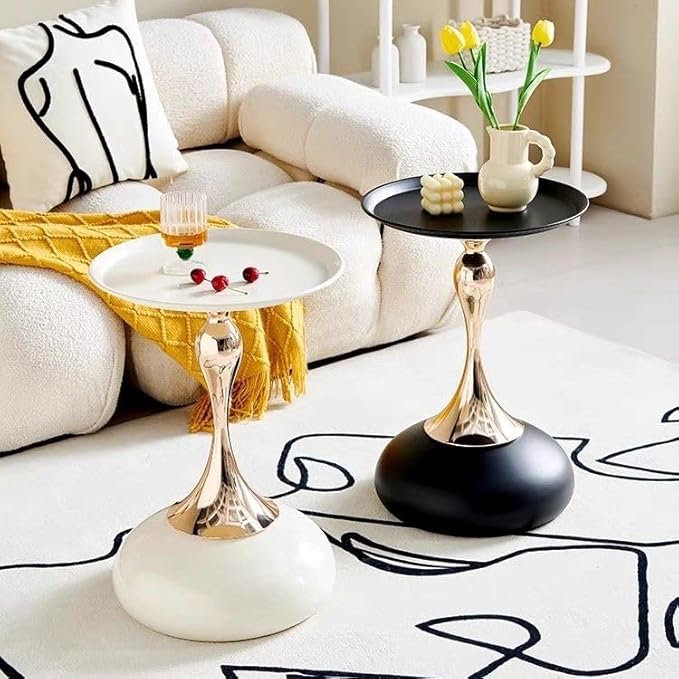 Elegant Modern Side Table - Featuring a Unique Hourglass Design, Ideal for use in Living Rooms, cafes, Dining Rooms, bedrooms, and Outdoors - a Fashionable Decoration (2, Black+Beige)