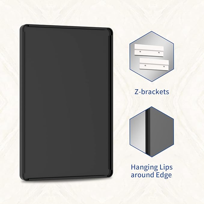 WEER Black Metal Framed Mirror, 60X36 Inch Rectangular Matte Black Wall Mirror for Bathroom, Rounded Corner Black Bathroom Vanity Mirror, Tempered Glass, Anti-Rust, Hangs Horizontal or Vertical