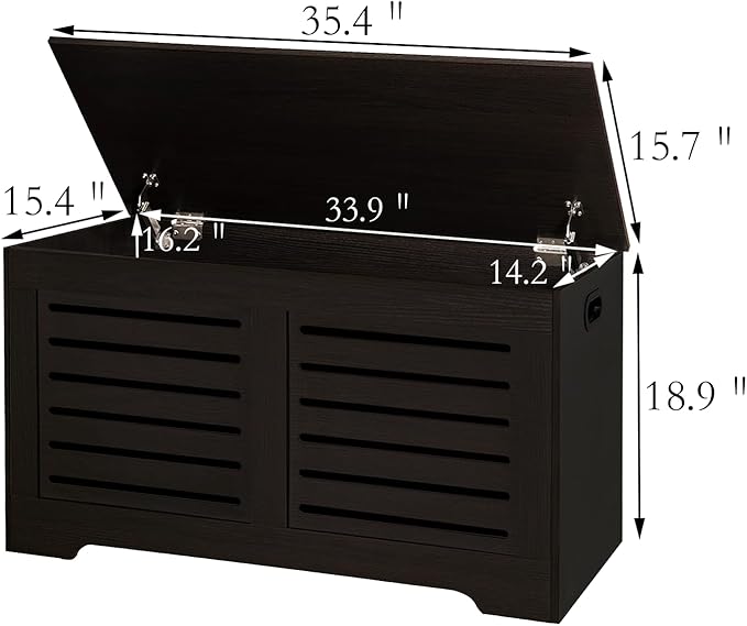 DINZI LVJ Storage Chest, Flip-Top Wooden Toy Box with 2 Safety Hinges, Retro Entryway Shoe Bench, Sturdy Large Storage Trunk for Living Room, Bedroom, Toddler Room, Easy Assembly, Espresso